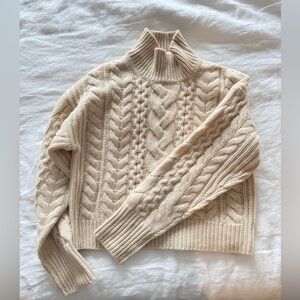 NWOT - J Crew Cashmere cropped cable-knit turtleneck sweater